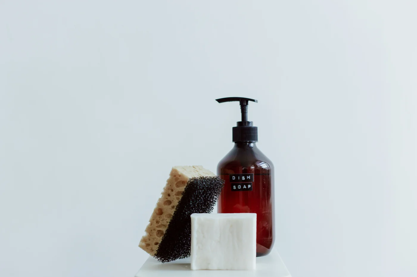 Illustrative liquid soap bottle with a sponge
